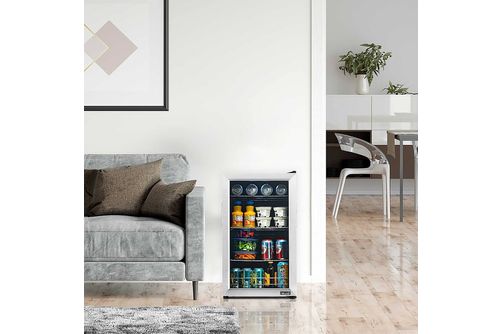 NewAir - 100-Can Beverage Cooler with Reversible Glass Door, Removable Wire Shelves, Double Pane Gl