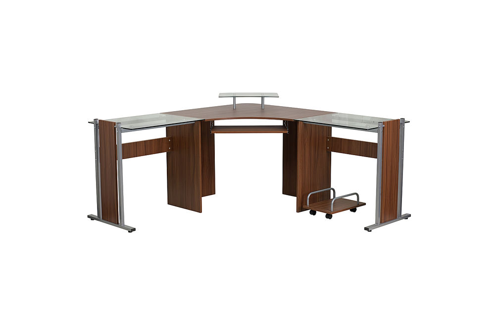 Flash Furniture - Singleton L Contemporary Glass Home Office Desk - Teakwood