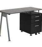 Flash Furniture - Glass Computer Desk with Three Drawer Pedestal - Black