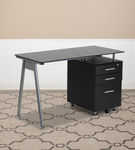 Flash Furniture - Glass Computer Desk with Three Drawer Pedestal - Black