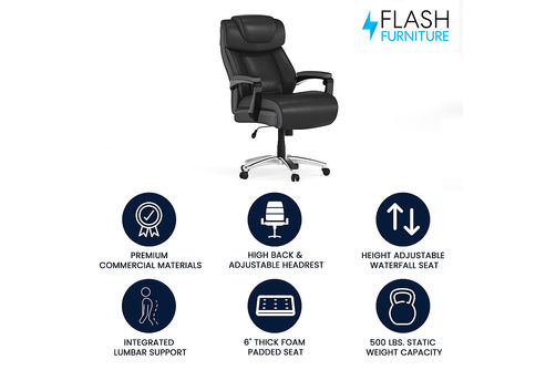 Flash Furniture - Hercules Big & Tall 500 lb. Rated LeatherSoft Ergonomic Chair w/Adjustable Headre