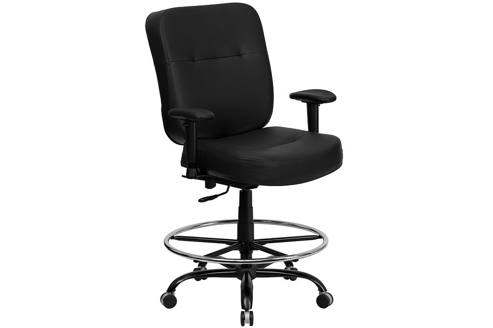 Flash Furniture - Hercules Contemporary Leather/Faux Leather Drafting Stool - Black LeatherSoft