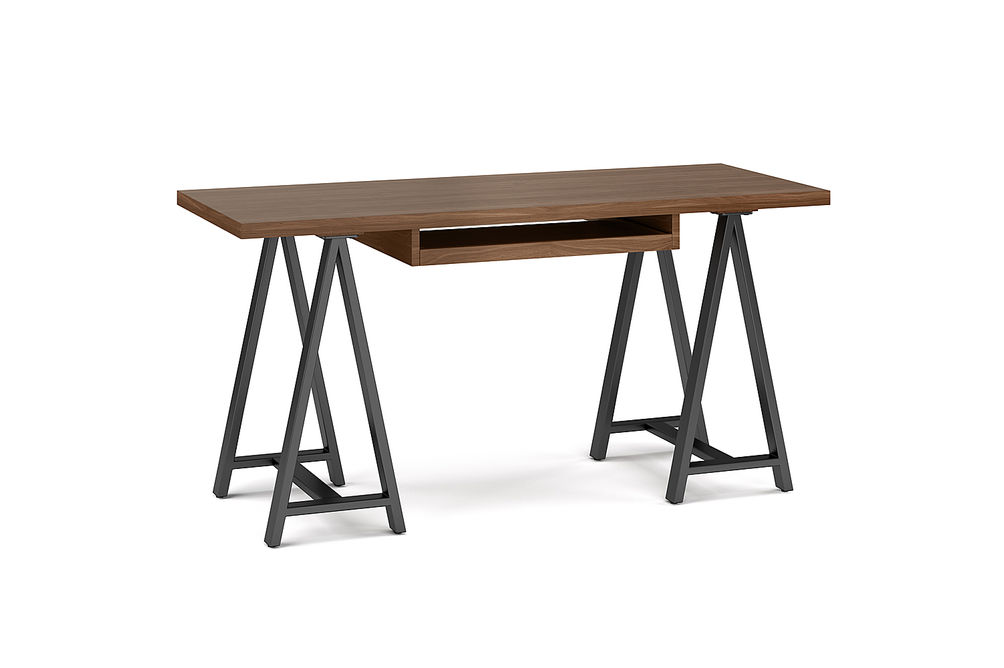 Simpli Home - Sawhorse industrial 60 inch wide solid wood and metal desk - Walnut