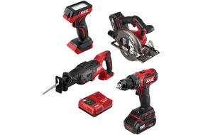 Skil - PWR CORE 20 Brushless 20V 4-Tool Kit: Drill Driver, Reciprocating Saw, Circular Saw and LED