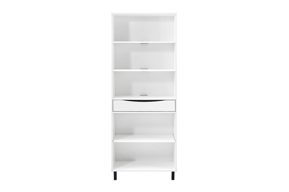 Walker Edison - Modern Drawer 5-Shelf Tall Bookcase - Solid White