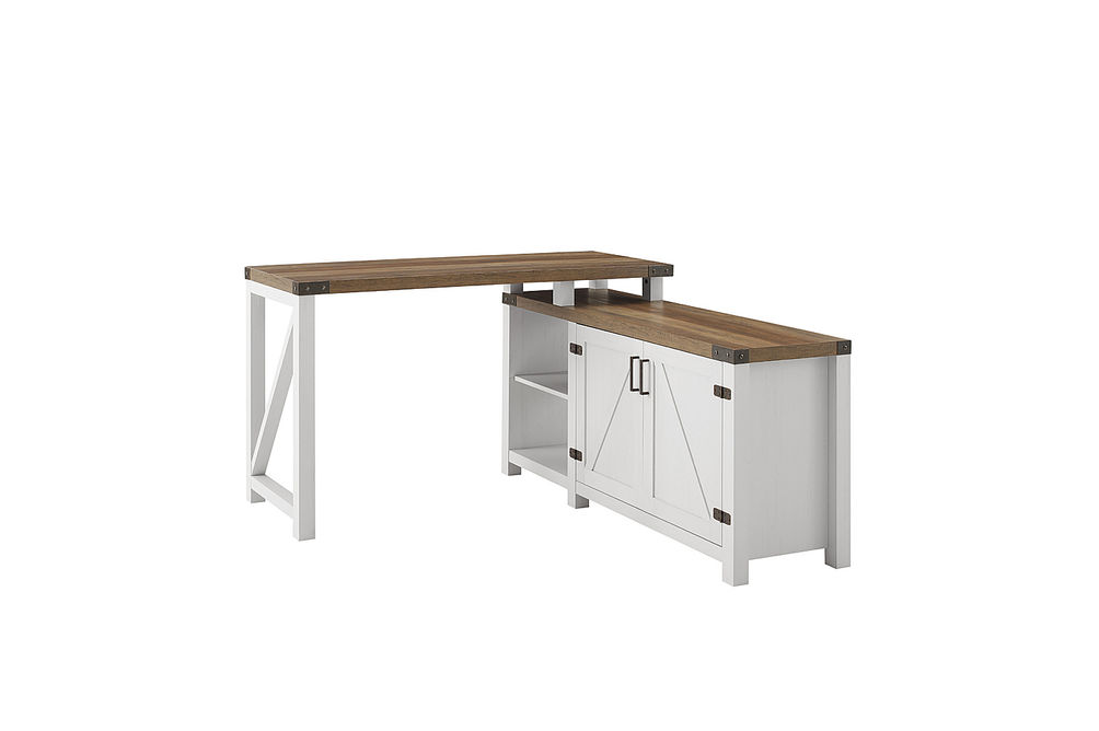 Walker Edison - Modern Farmhouse L-Shaped Adjustable Desk - Brushed White/Rustic Oak