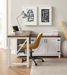 Walker Edison - Modern Farmhouse L-Shaped Adjustable Desk - Brushed White/Rustic Oak