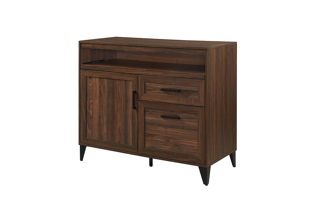 Walker Edison - Modern Storage Secretary Desk with Gliding Shelf - Dark Walnut