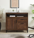 Walker Edison - Modern Storage Secretary Desk with Gliding Shelf - Dark Walnut