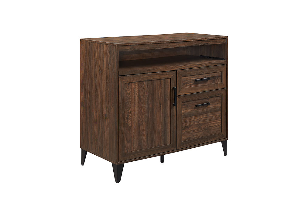 Walker Edison - Modern Storage Secretary Desk with Gliding Shelf - Dark Walnut