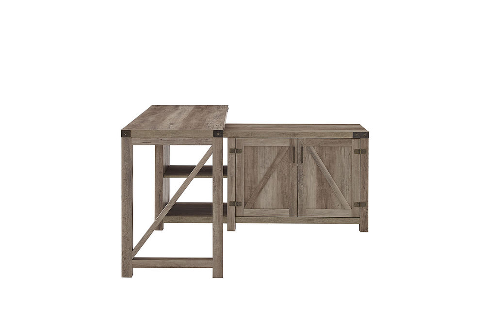 Walker Edison - Modern Farmhouse L-Shaped Adjustable Desk - Grey Wash