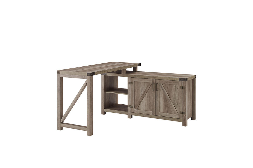 Walker Edison - Modern Farmhouse L-Shaped Adjustable Desk - Grey Wash