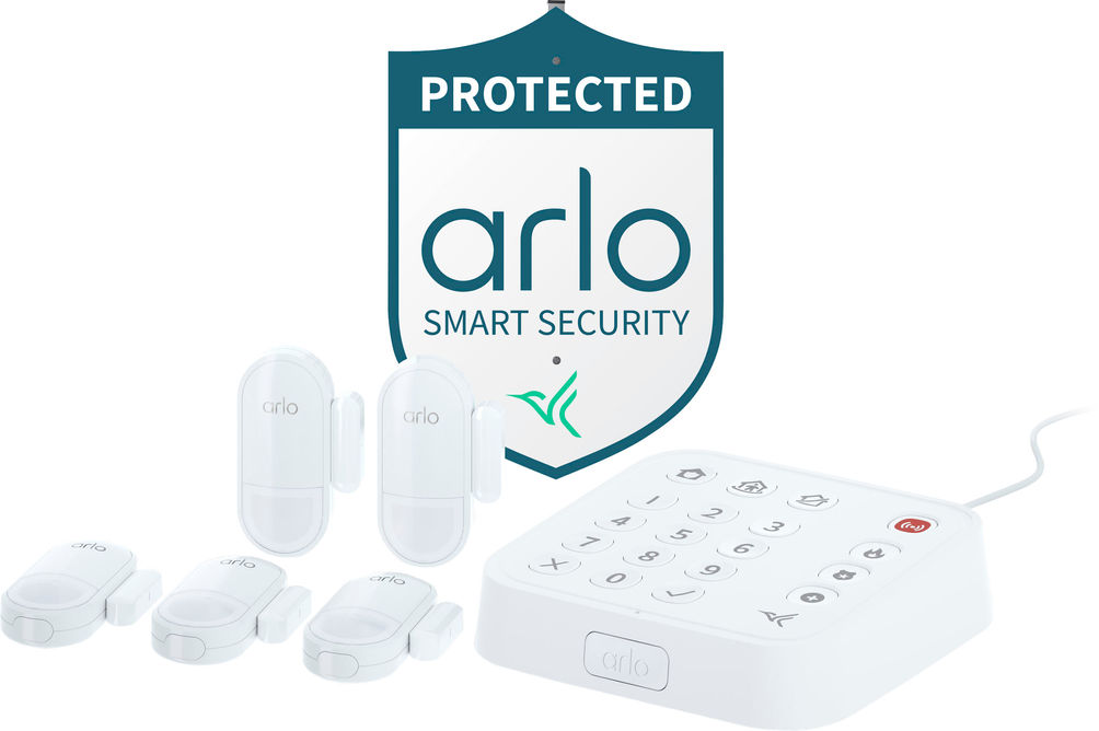 Arlo - Home Security System with Wired Keypad Sensor Hub, (5) 8-in-1 Sensors, and Yard Sign - White