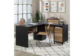 Sauder - Acadia Way Modern L-Shaped Desk - Black/Brown