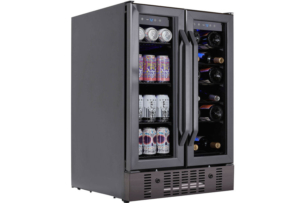 NewAir - 18 Bottle and 58 Can Built-in Dual Zone Wine and Beverage Cooler with French Doors and Adj