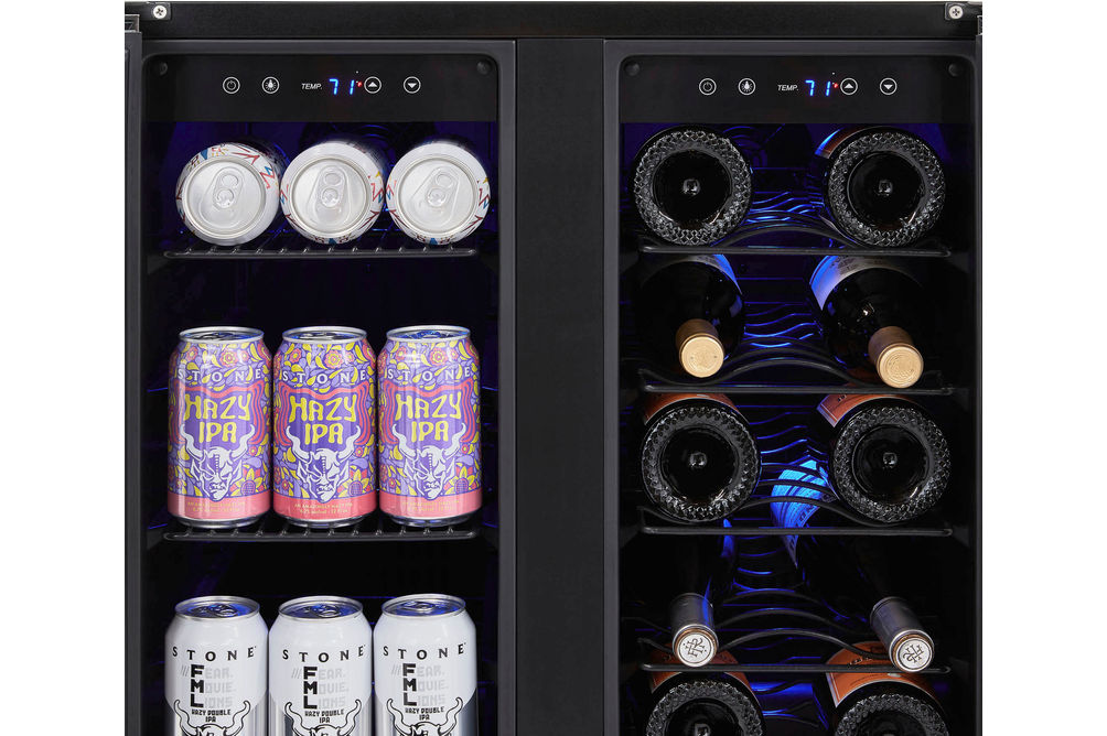 NewAir - 18 Bottle and 58 Can Built-in Dual Zone Wine and Beverage Cooler with French Doors and Adj