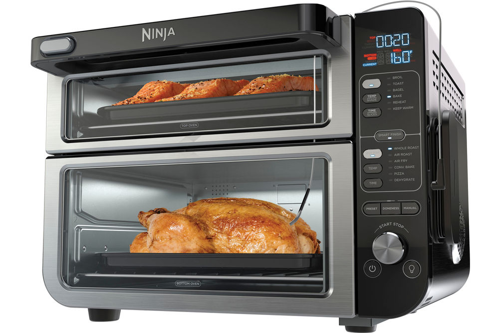 Ninja - 12-in-1 Smart Double Oven, FlexDoor, Smart Thermometer, Smart Finish, Rapid Top Oven, Conve