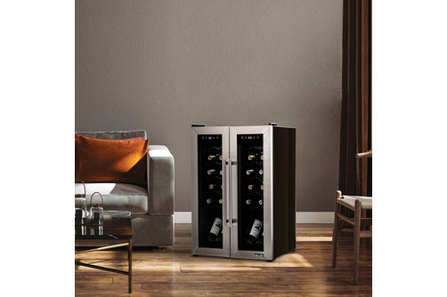 NewAir - 24-Bottle Dual Zone Wine Cooler with French Doors - Stainless Steel