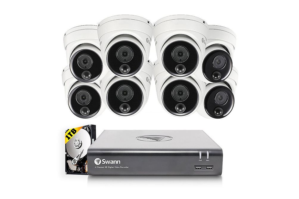 Swann - 8 Channel, 8 Dome Camera Indoor/Outdoor Wired 1080p Full HD 1TB DVR Security System