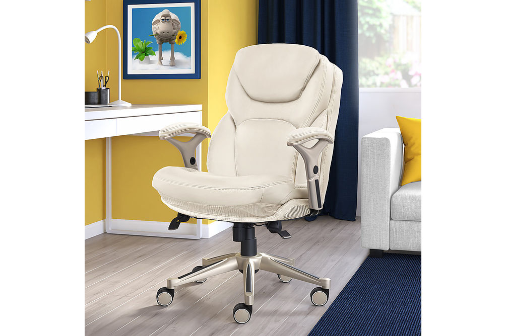Serta - Upholstered Back in Motion Health & Wellness Manager Office Chair - Bonded Leather - Ivory