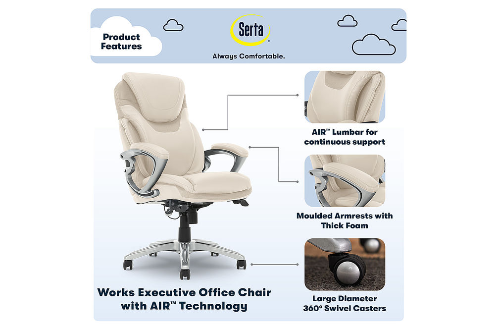 Serta - Bryce Bonded Leather Executive Office Chair - Cream