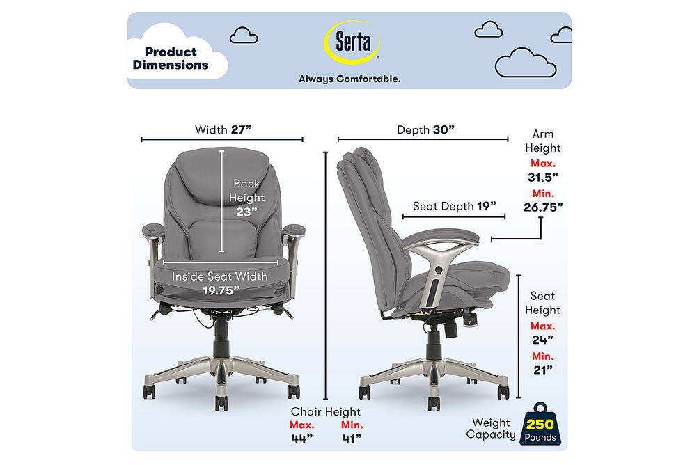 Serta - Upholstered Back in Motion Health & Wellness Manager Office Chair - Bonded Leather - Gray