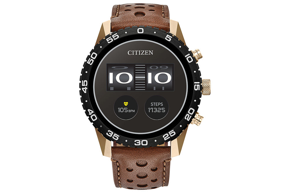 Citizen - CZ Smart 45mm Unisex IP Stainless Steel Sport Smartwatch with Perforated Leather Strap -