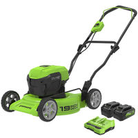 Greenworks - 24V 19 (2x24v) Brushless Push Lawn Mower with (2) 4.0 Ah USB Batteries and Dual-Port