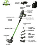 Greenworks - 24 Volt Stick Vacuum with 4ah Battery, Attachments, & Charger - Green