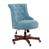 Linon Home Dcor - Scotmar Plush Button-Tufted Adjustable Office Chair With Wood Base - Aqua