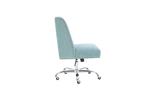 Linon Home Dcor - Donora Plush Fabric Adjustable Office Chair With Chrome Base - Aqua