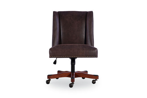 Linon Home Dcor - Donora Faux Leather Adjustable Office Chair With Wood Base - Brown