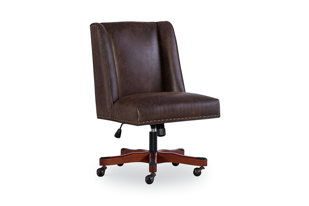 Linon Home Dcor - Donora Faux Leather Adjustable Office Chair With Wood Base - Brown