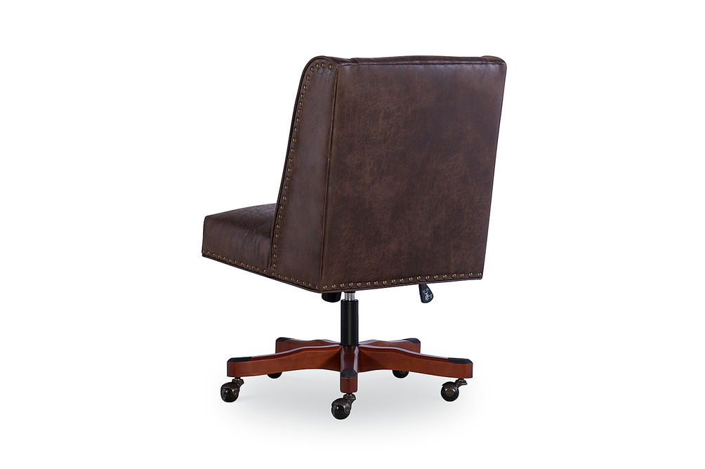 Linon Home Dcor - Donora Faux Leather Adjustable Office Chair With Wood Base - Brown