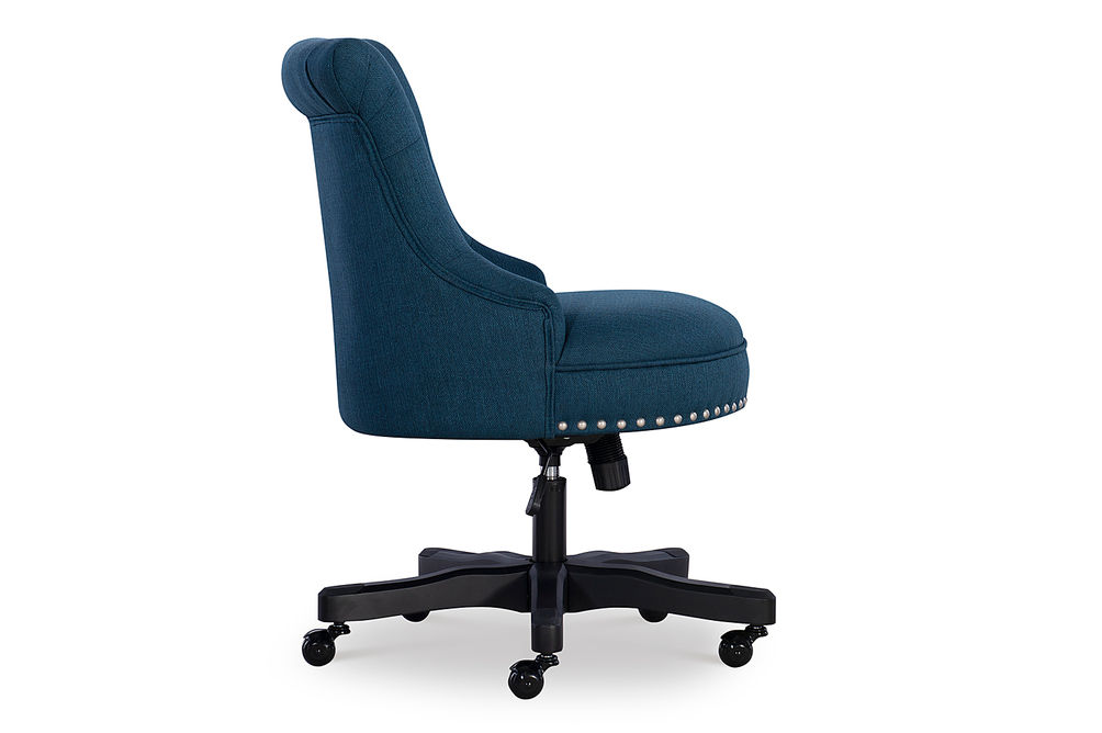 Linon Home Dcor - Scotmar Plush Button-Tufted Adjustable Office Chair With Wood Base - Azure Blue