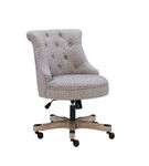 Linon Home Dcor - Scotmar Plush Button-Tufted Adjustable Office Chair With Wood Base - Light Gray