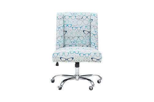 Linon Home Dcor - Donora Glasses Print Fabric Adjustable Office Chair With Chrome Base - Blue