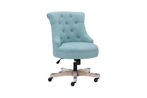 Linon Home Dcor - Scotmar Plush Button-Tufted Adjustable Office Chair With Wood Base - Light Blue