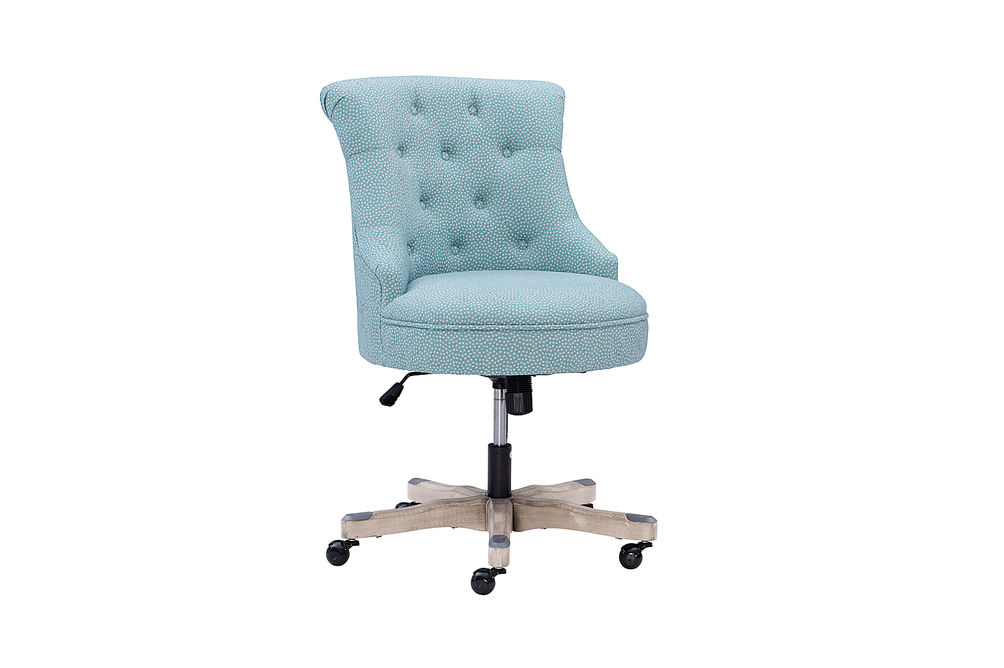 Linon Home Dcor - Scotmar Plush Button-Tufted Adjustable Office Chair With Wood Base - Light Blue