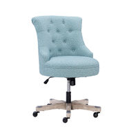 Linon Home Dcor - Scotmar Plush Button-Tufted Adjustable Office Chair With Wood Base - Light Blue