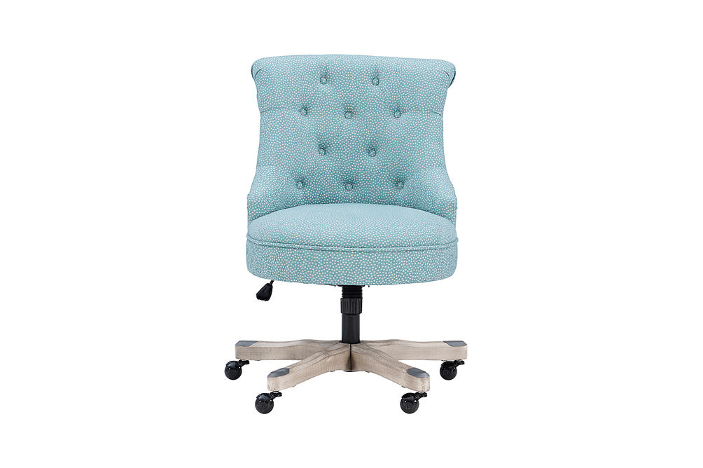 Linon Home Dcor - Scotmar Plush Button-Tufted Adjustable Office Chair With Wood Base - Light Blue