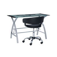 Linon Home Dcor - Walton Map Printed Glass Desk Set With Faux Leather Gas Lift Chair - Black & Chr