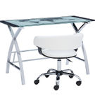 Linon Home Dcor - Walton Map Printed Glass Desk Set With Faux Leather Gas Lift Chair - White & Chr