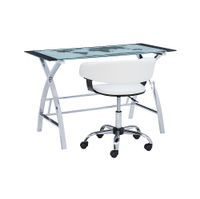 Linon Home Dcor - Walton Map Printed Glass Desk Set With Faux Leather Gas Lift Chair - White & Chr