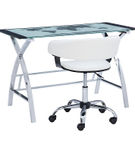 Linon Home Dcor - Walton Map Printed Glass Desk Set With Faux Leather Gas Lift Chair - White & Chr