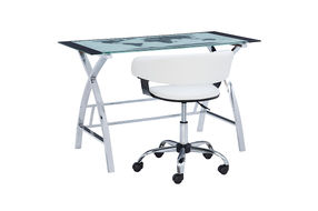 Linon Home Dcor - Walton Map Printed Glass Desk Set With Faux Leather Gas Lift Chair - White & Chr