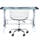 Linon Home Dcor - Walton Map Printed Glass Desk Set With Faux Leather Gas Lift Chair - White & Chr