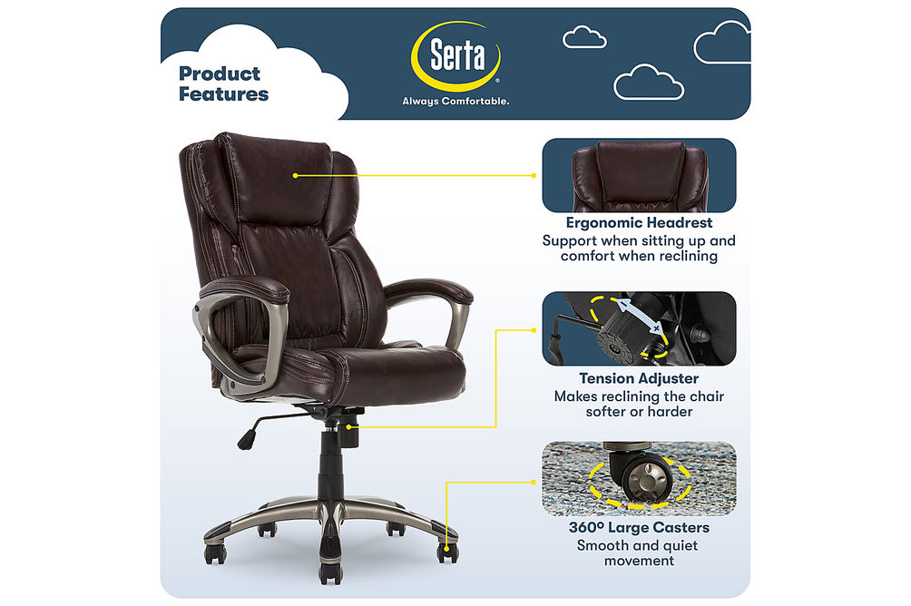 Serta - Garret Bonded Leather Executive Office Chair with Premium Cushioning - Brown