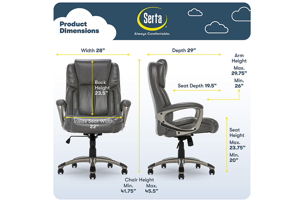 Serta - Garret Bonded Leather Executive Office Chair with Premium Cushioning - Gray