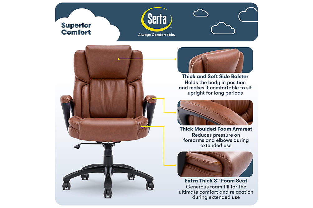 Serta - Garret Bonded Leather Executive Office Chair with Premium Cushioning - Cognac